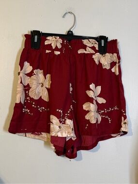 Floral Paperbag Waist Ladies Shorts - Burgundy